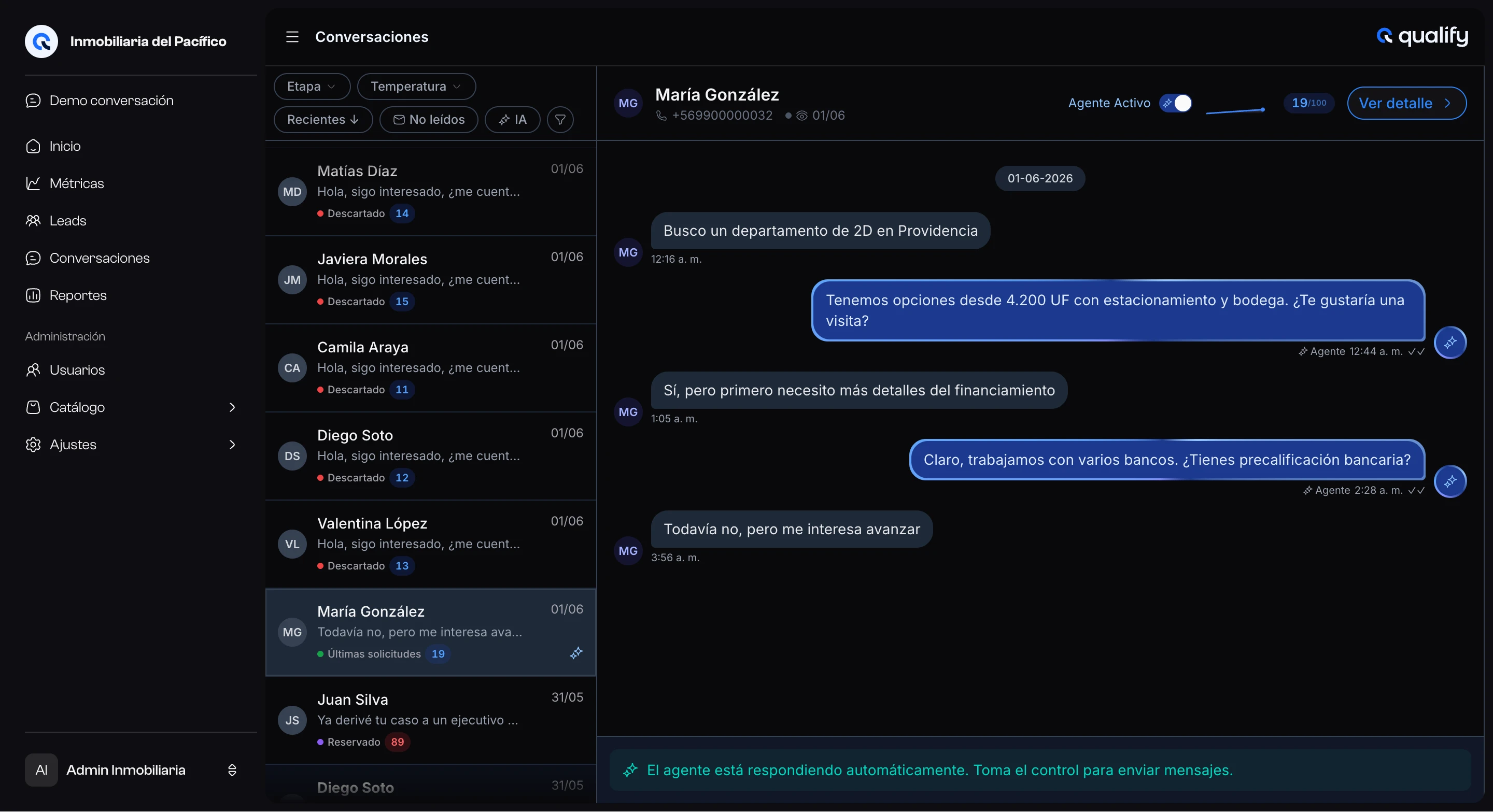Qualify — panel de conversaciones